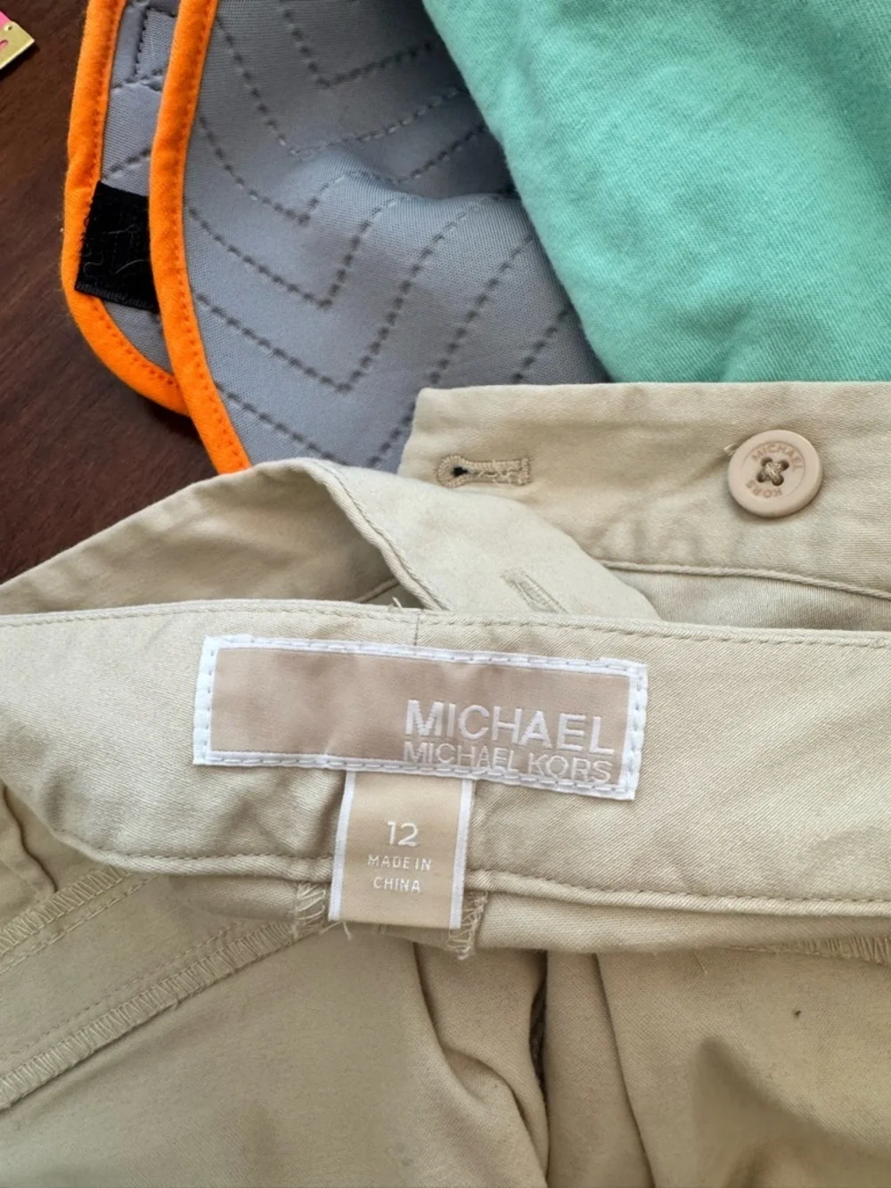 Michael Kors Beige High-Rise Tailored Bermuda Shorts with Gold Zippers